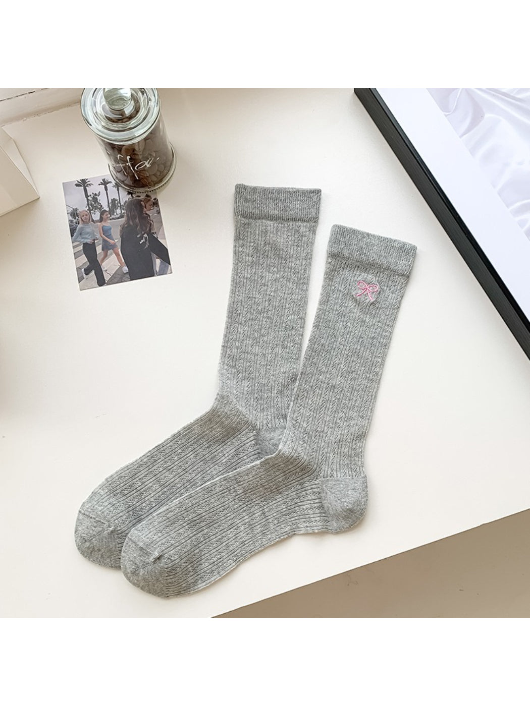 Rufia - Soft Rib Knit Crew Socks with Mini Bow