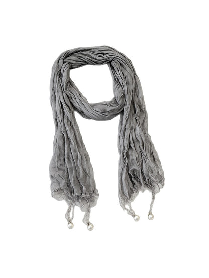 Scarvii - Elegant Solid Color Pleated Beaded Scarf
