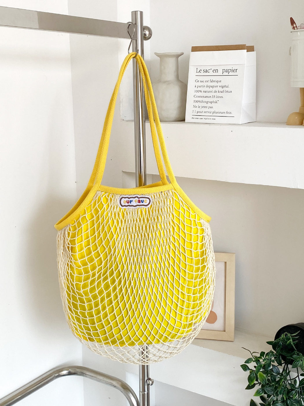 Top view of Cosbai double layer mesh beach tote bag with open