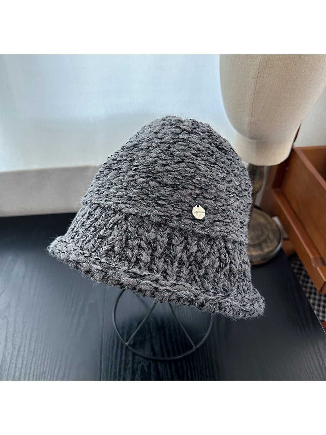 Haila - Solid Color Foldable Round Crown Bucket Hat