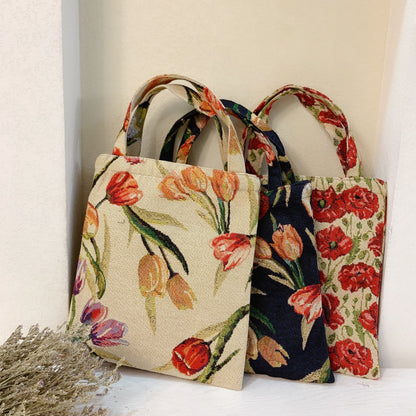 Cosbai - Vintage Colored Weave Floral Tote Bags