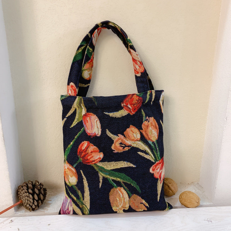 Vintage Colored Weave Floral Tote Bags