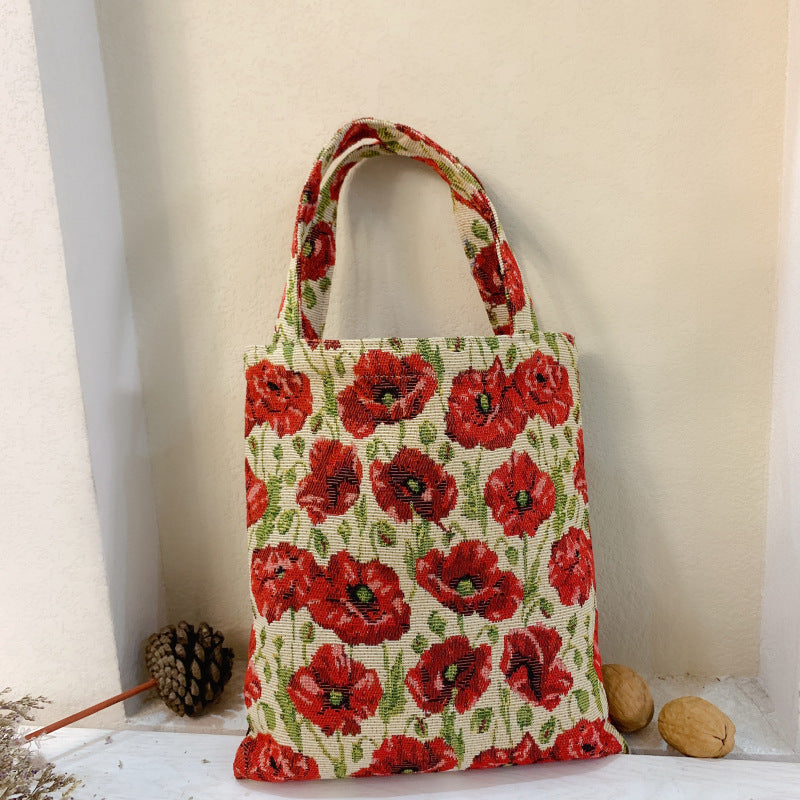 Vintage Colored Weave Floral Tote Bags