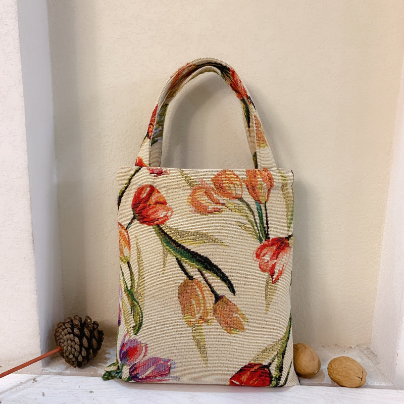 Vintage Colored Weave Floral Tote Bags