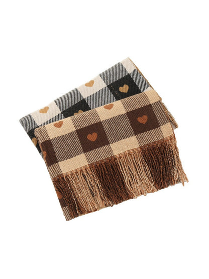 Scarvii - Heart Print Plaid Winter Scarf