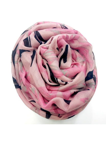 Scarvii - Pink Botanical Leaf Print Soft Scarf
