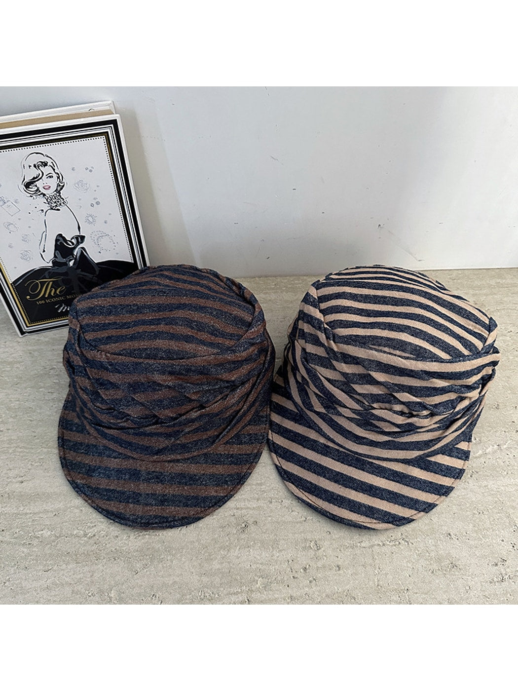 Haila - Foldable Striped Curved Brim Painter Cap