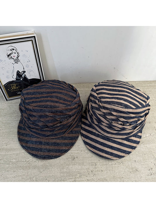 Haila - Foldable Striped Curved Brim Painter Cap