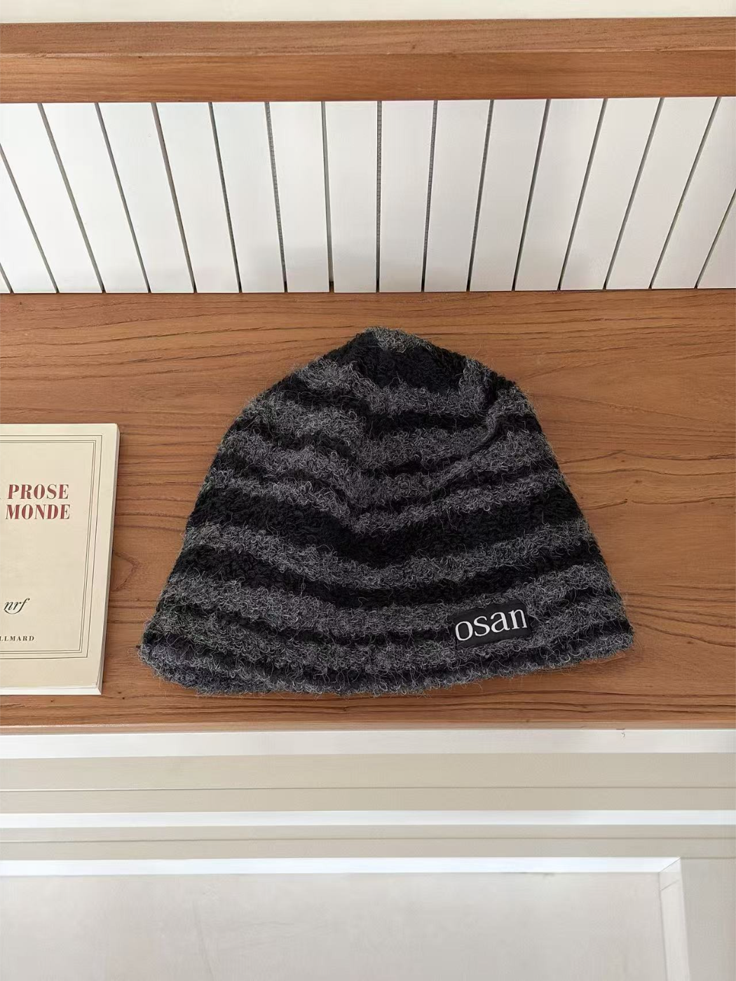 Haila - Fuzzy Textured Stripe Knit Beanie