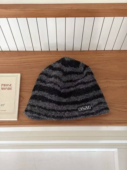 Haila - Fuzzy Textured Stripe Knit Beanie