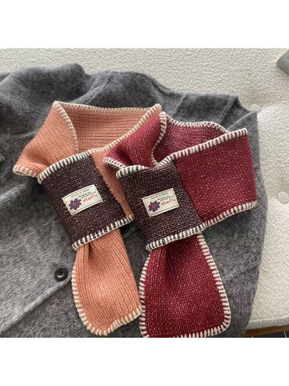 Scarvii - Contrast Panel Blanket Stitch Pull Through Knit Scarf
