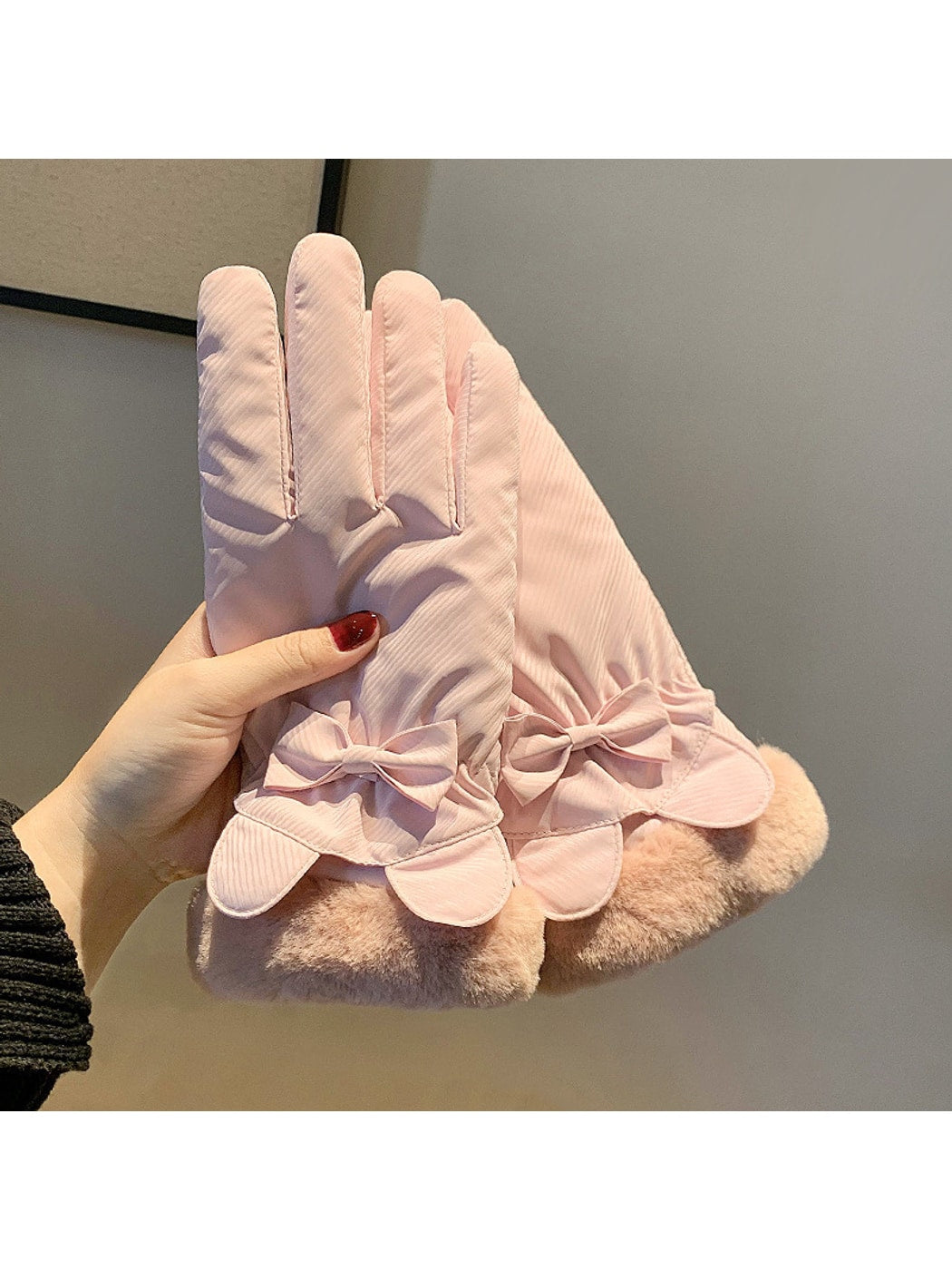 Gloving - Bow Accent Plush Cuff Winter Gloves