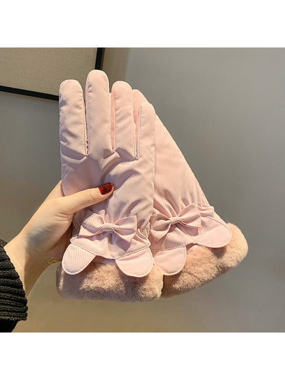 Gloving - Bow Accent Plush Cuff Winter Gloves
