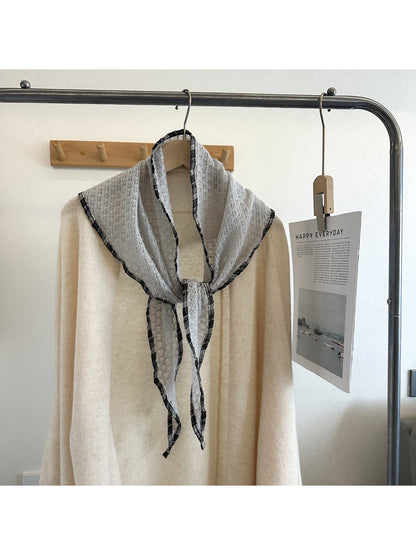 Scarvii - Open Knit Check Trim Triangle Scarf
