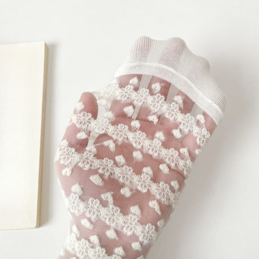Rufia - Delicate Lace Ankle Socks with White Beads