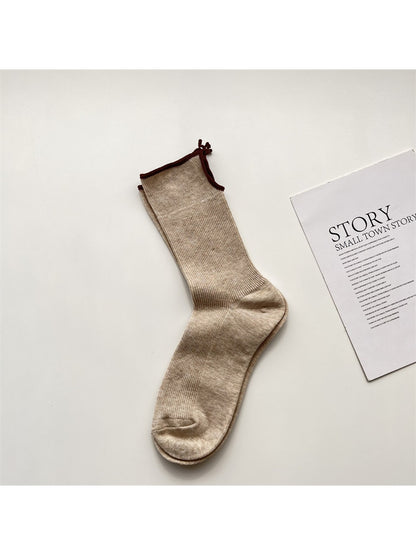 Rufia - Pastel Solid Ribbed Fashion Crew Socks