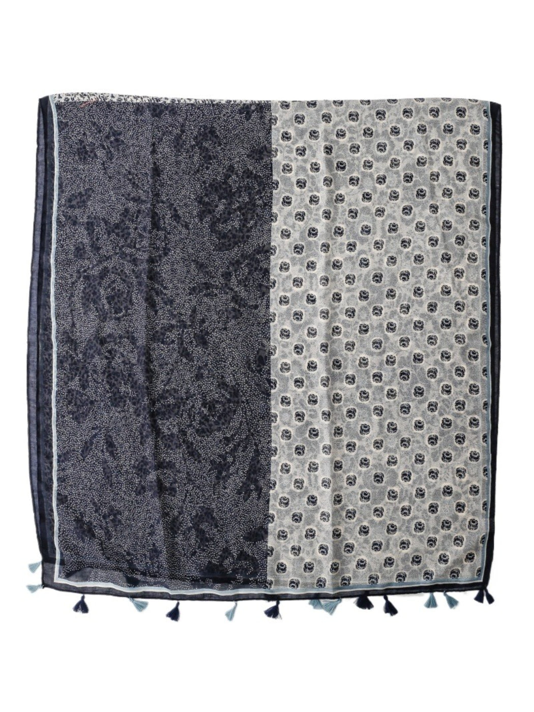 Close-up of the Scarvii scarf showing detailed patchwork patterns and fabric texture
