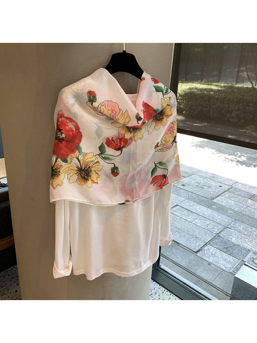 Scarvii - Floral Print Rectangular Layering Scarf