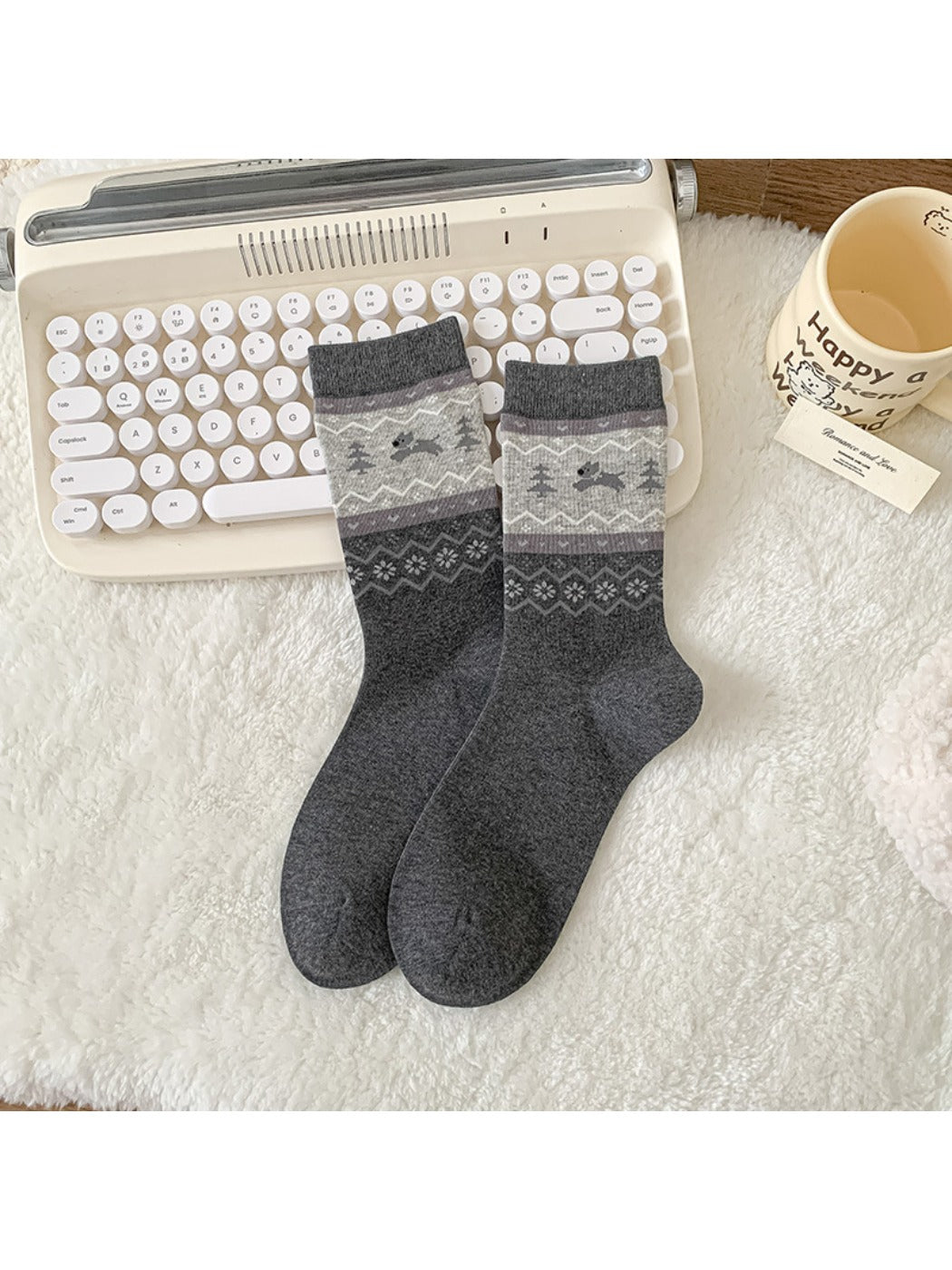 Rufia - Puppy Dog Pattern Cute Mid-Calf Socks