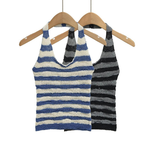 Vesty -  Striped Backless Halter Top - Soft & Sexy