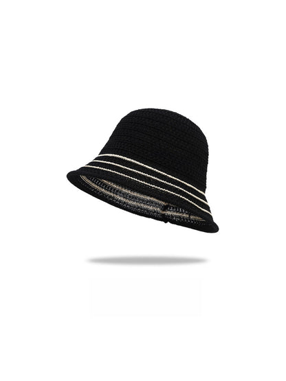 Haila - Striped Trim Round Crown Bucket Hat