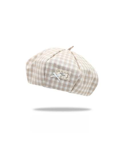 Haila - Round Crown No-Brim Plaid Beret
