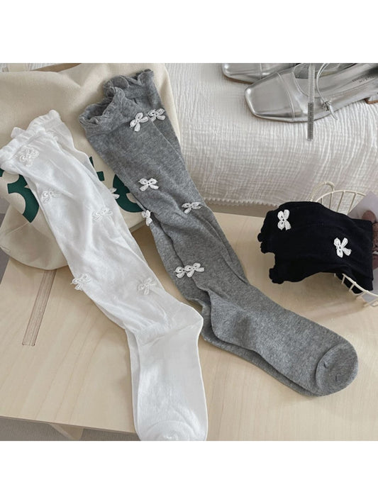 Rufia - Bow Details Muted Knee-high Socks