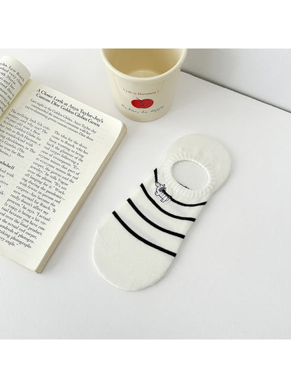 Rufia - Striped Dog Embroidery No Show Socks