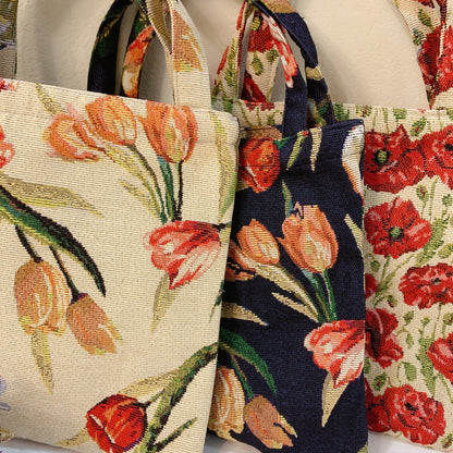 Cosbai - Vintage Colored Weave Floral Tote Bags