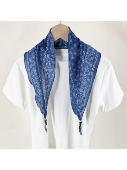 Close-up of bead trim detail on Scarvii vintage bandana headscarf