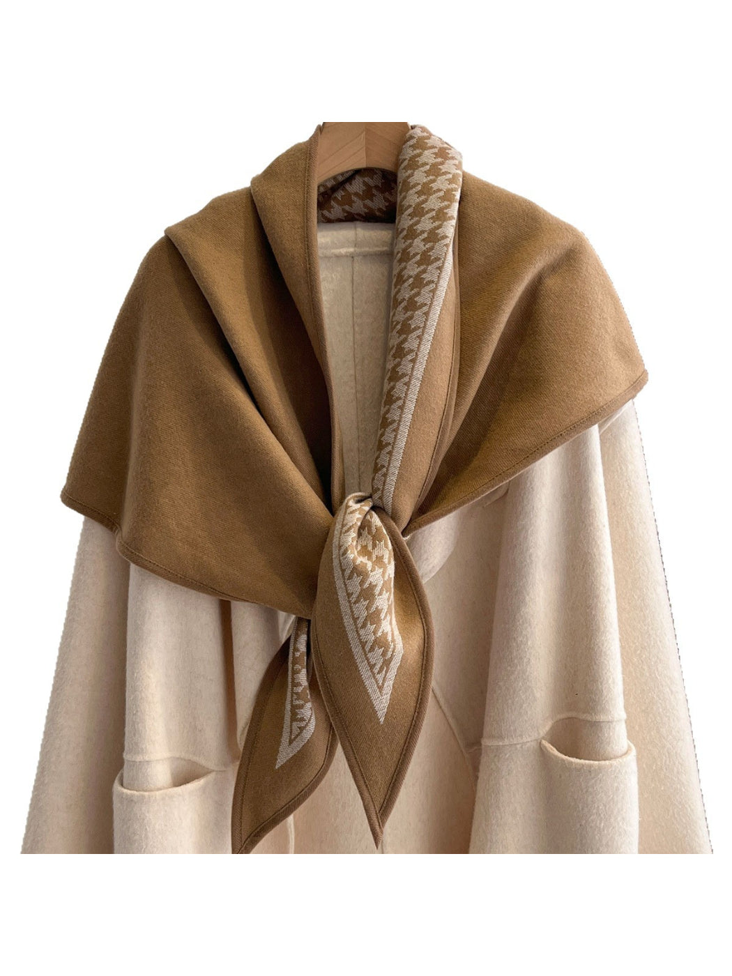 Scarvii - Houndstooth Contrast Border Triangle Scarf