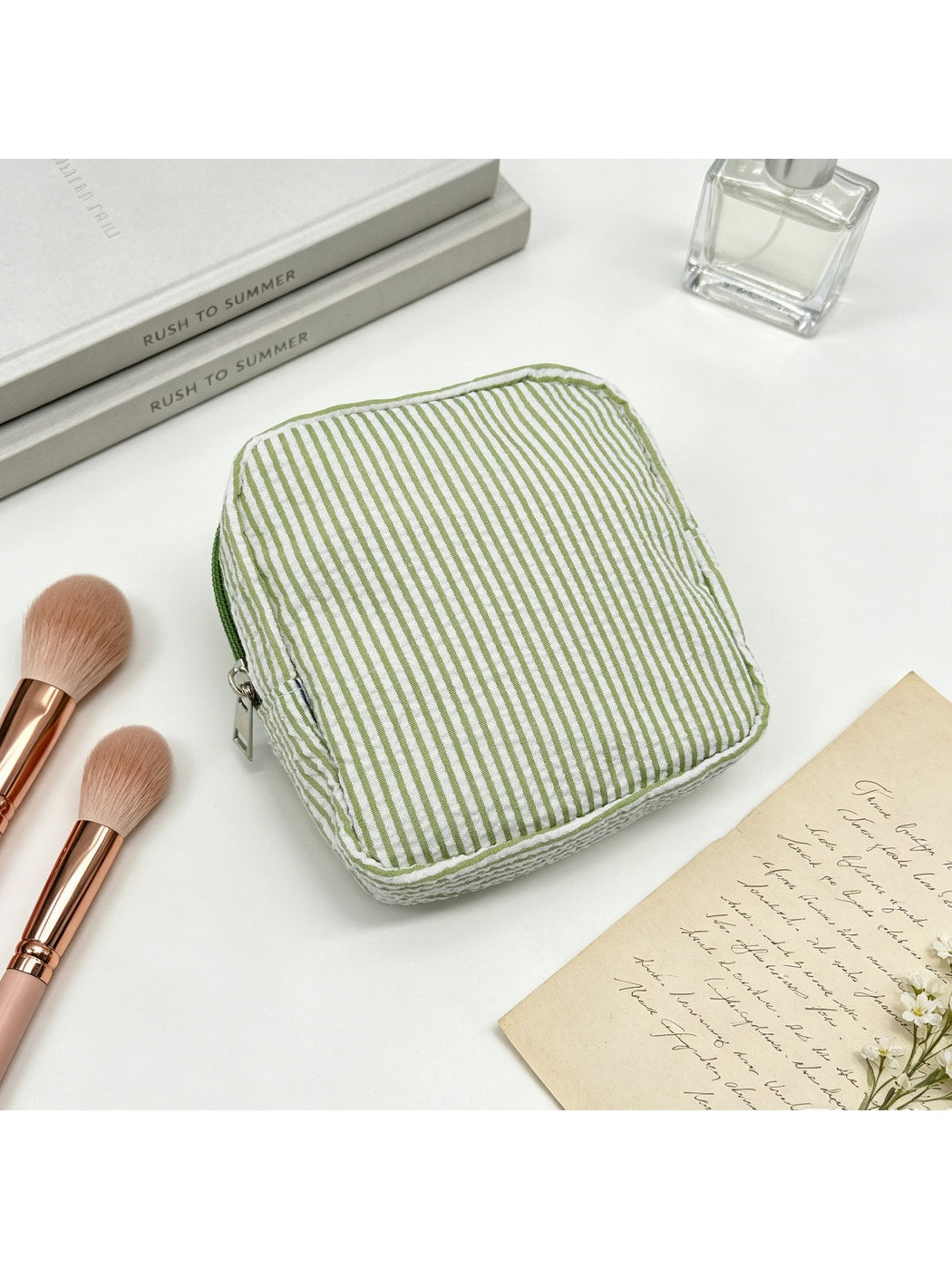 Cosbai - Pinstripes Zipper Cosmetic Organizer Bag