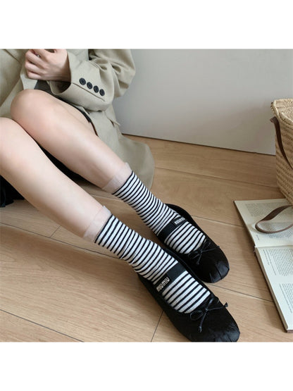 Rufia - Ruffle Cuff Stripe Mid Calf Socks