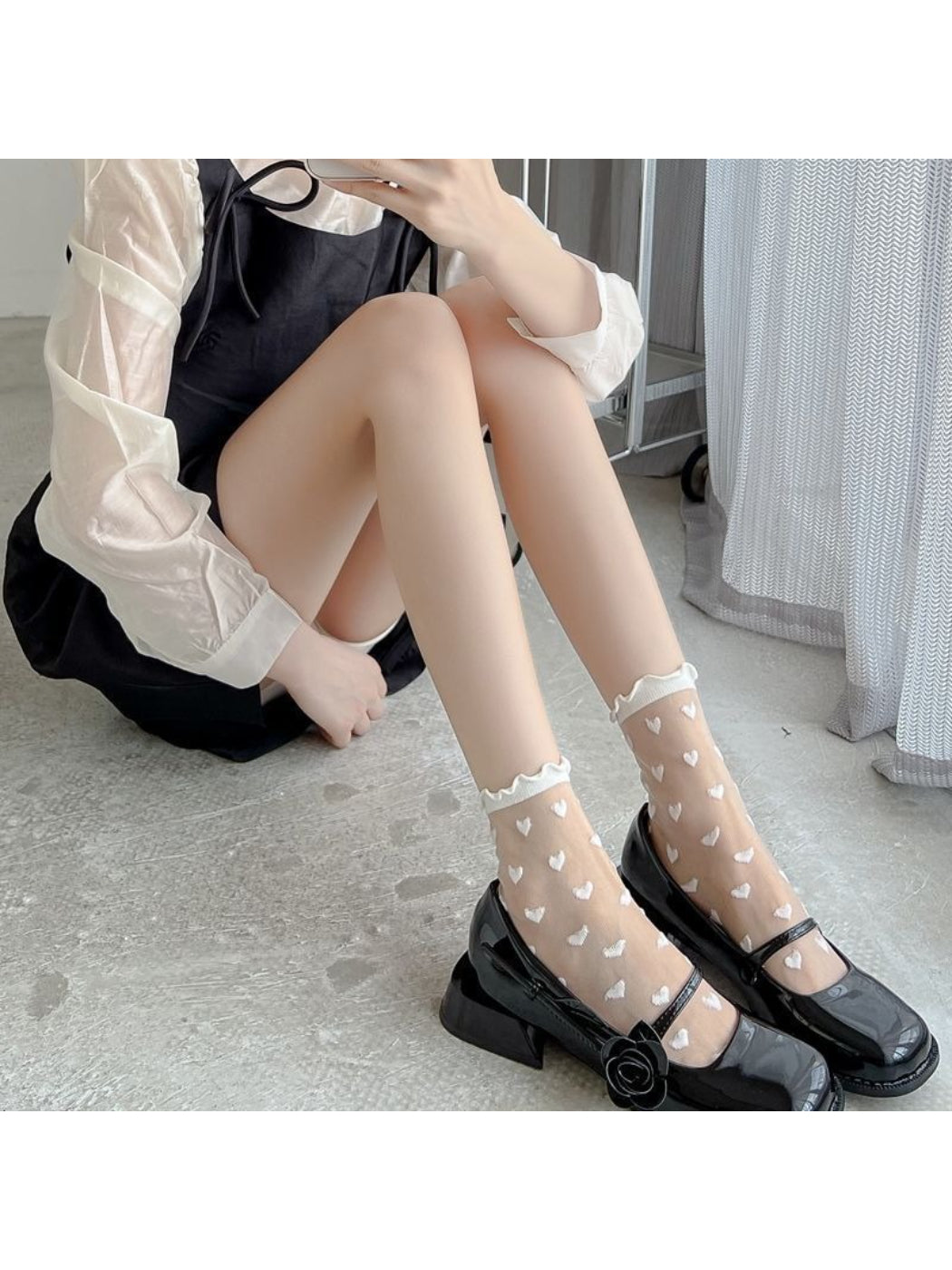 Rufia - Sheer Heart Lace Trim Crew Socks product image 2