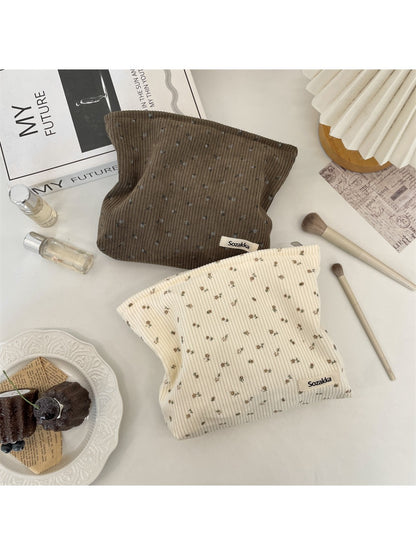 Cosbai - Corduroy Floral Travel Makeup Bag