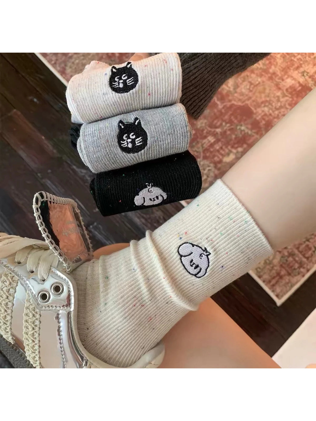 Rufia Cat Face Crew Socks for Women