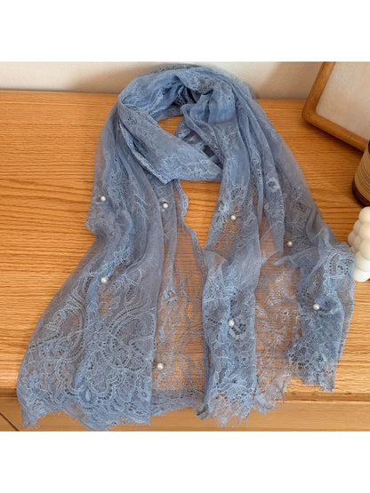 Scarvii - Lightweight Lace Flower Detail Long Scarf