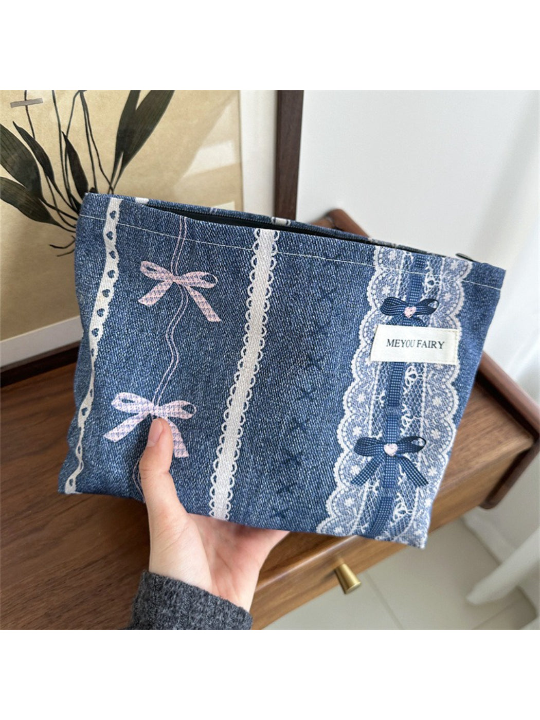 Cosbai vintage lace cosmetic pouch with floral lace overlay and