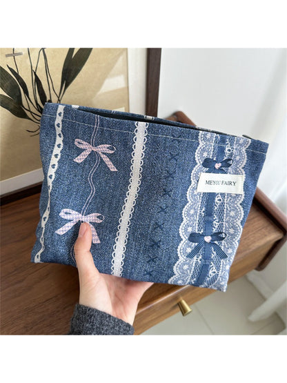 Cosbai vintage lace cosmetic pouch with floral lace overlay and