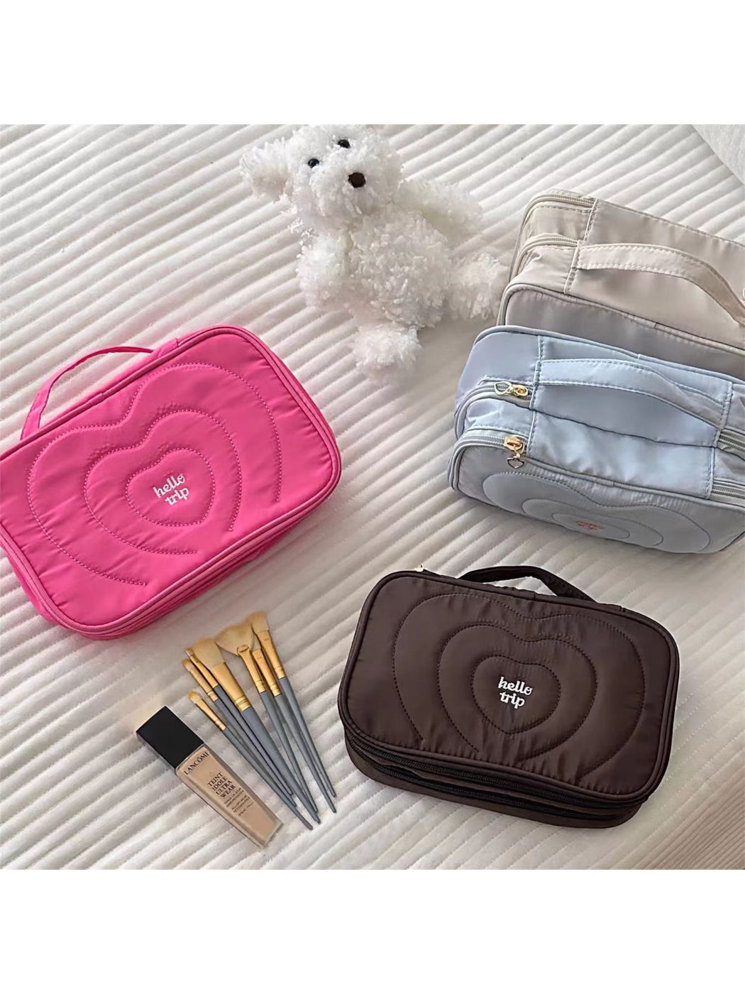 Close-up of inside Cosbai large travel cosmetic organizer