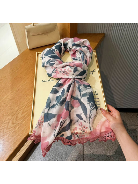 Scarvii - Lightweight Floral Print Tassel Wrap Scarf