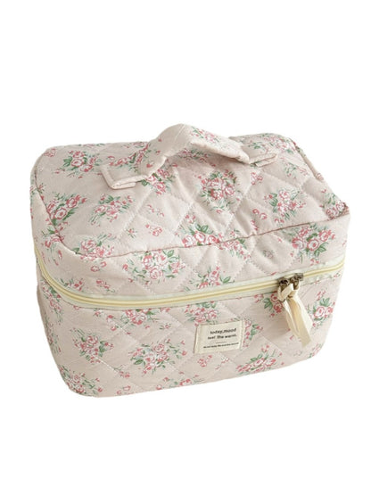 Open view of Cosbai quilted flower beauty storage case showing interior
