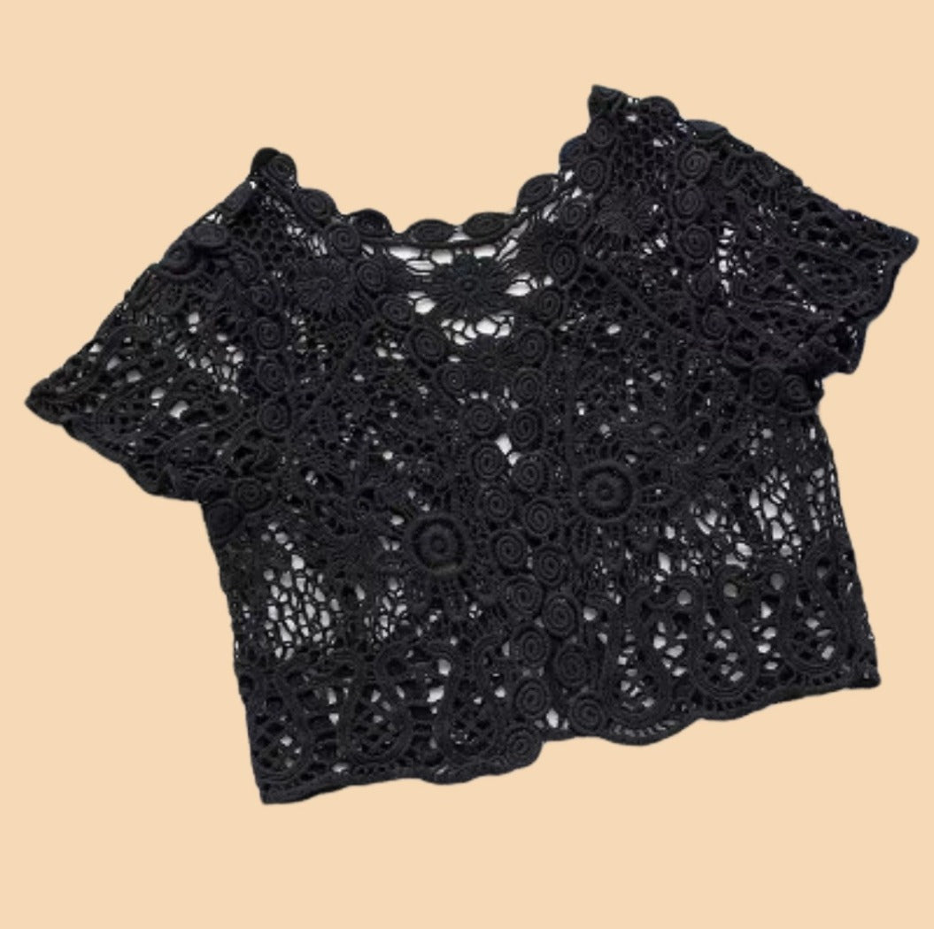 Crosa - Lace Short-Sleeve Cover-Up – Versatile Summer Shawl