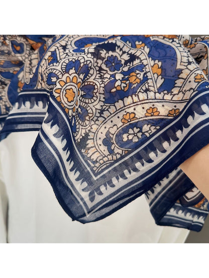 Scarvii - Paisley Floral Printed Fashion Square Scarf