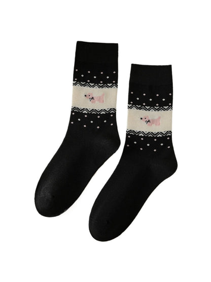Rufia - Vintage Mid-Calf Socks with Cartoon Patterns for Women