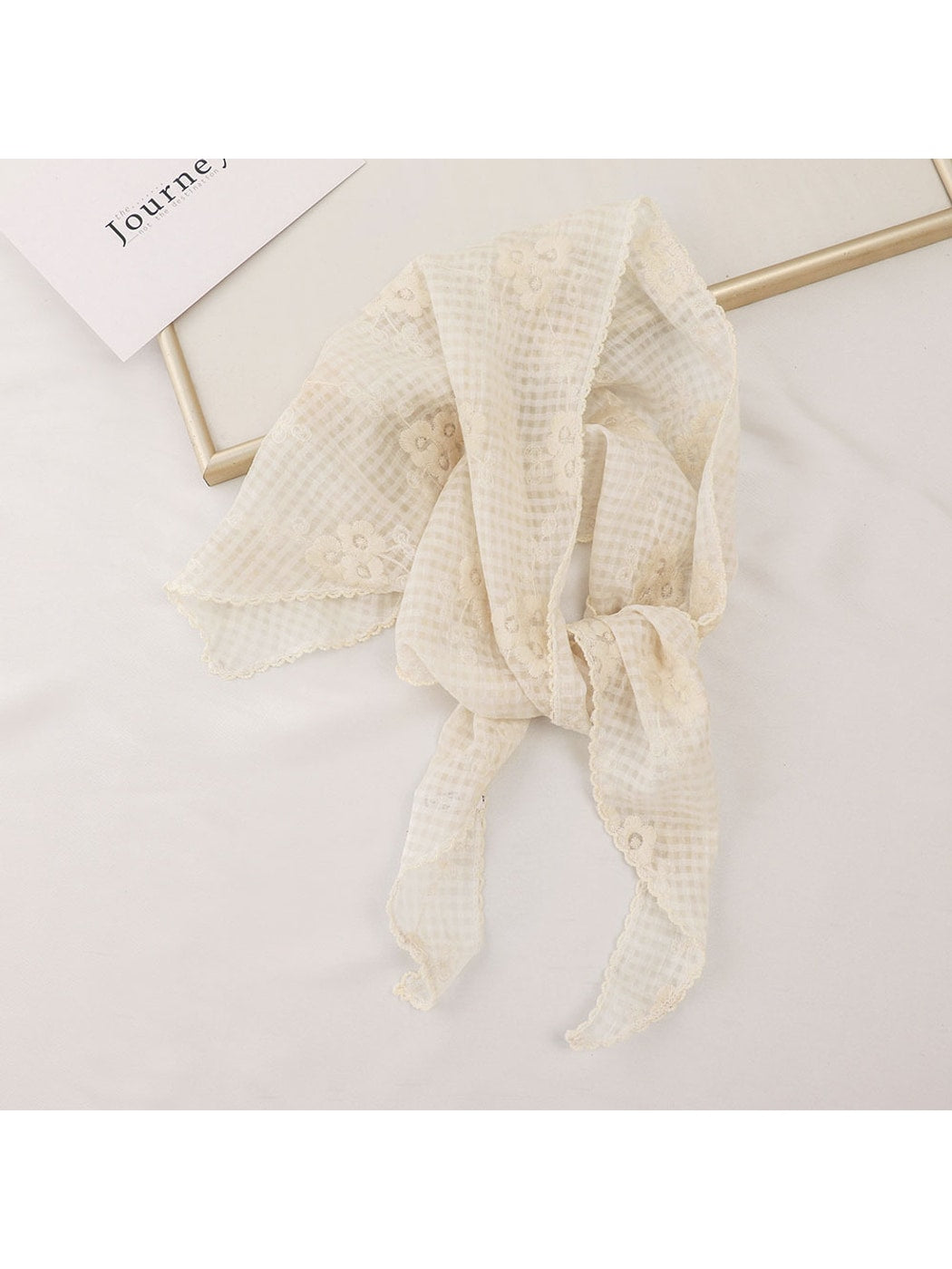 Scarvii - Grid Floral Lace Trim Triangle Bandana