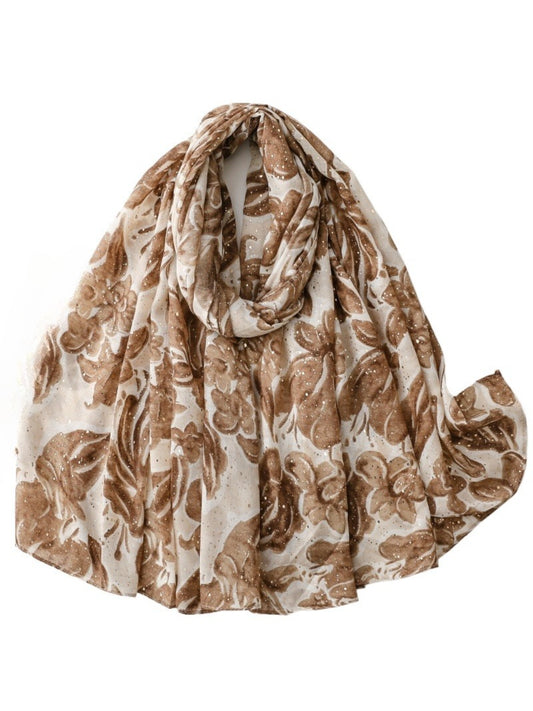 Scarvii lightweight scarf with colorful floral print draped on a white background