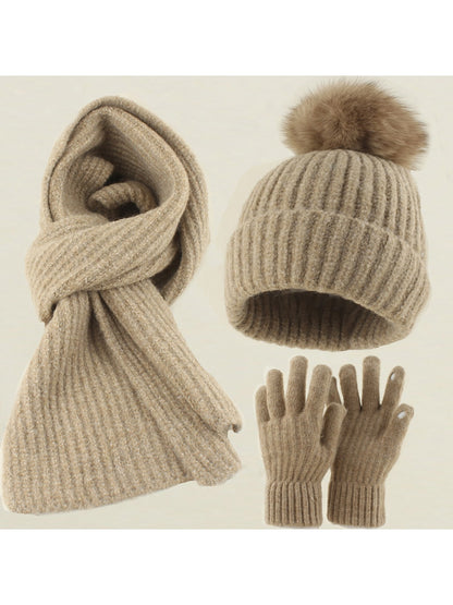 Haila - Round Crown Beanie, Scarf & Glove Set