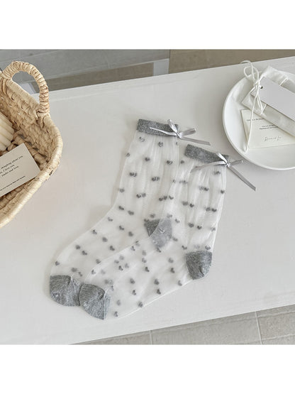 Rufia - Sheer Heart Bow Accent Crew Socks
