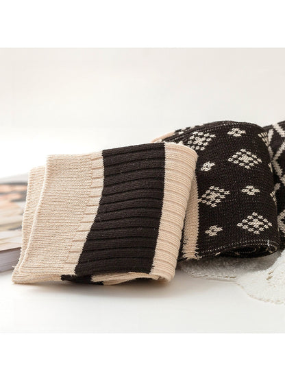 Rufia - Retro Khaki Geometric Pattern Crew Socks